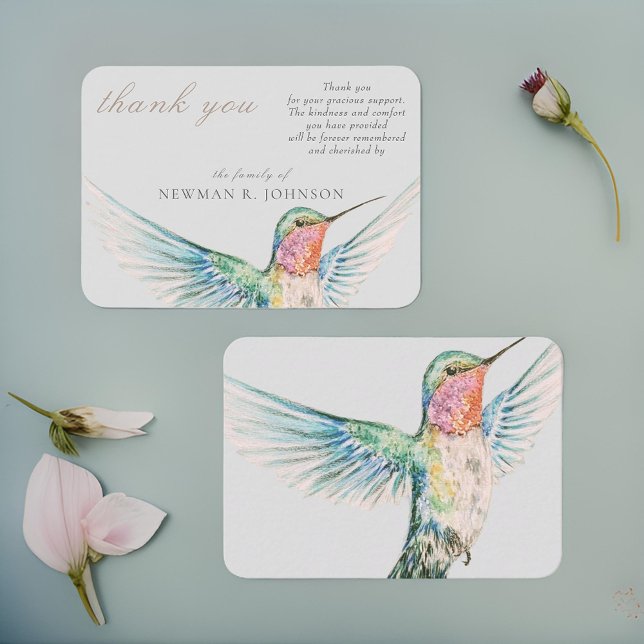 Watercolor Classic Hummingbird Memorial Thank You Note Card (Creator Uploaded)
