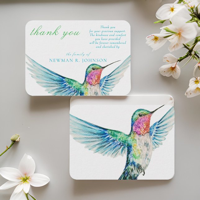 Watercolor Classic Hummingbird Memorial Thank You Note Card (Creator Uploaded)