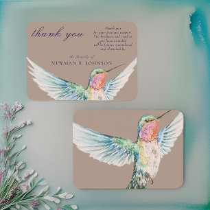 Watercolor Classic Hummingbird Memorial Thank You Note Card