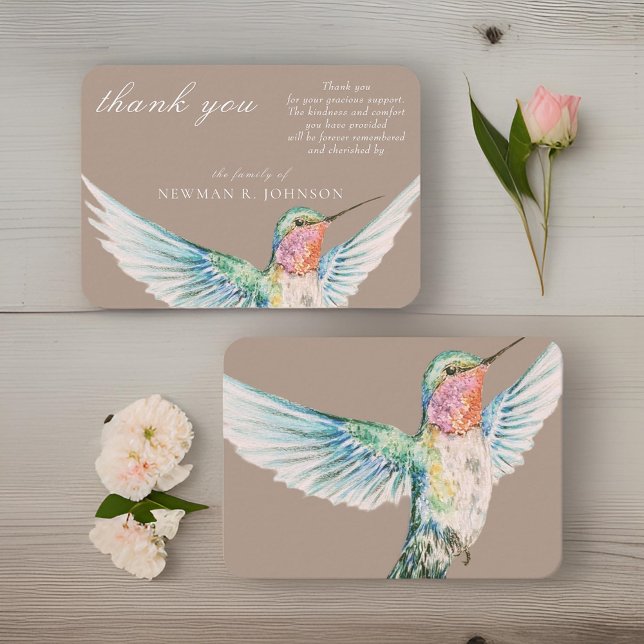 Watercolor Classic Hummingbird Memorial Thank You Note Card (Creator Uploaded)