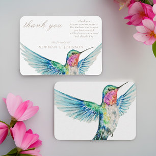 Watercolor Classic Hummingbird Memorial Thank You Note Card