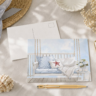 Watercolor Classic Patriotic Americana Porch Swing Holiday Postcard