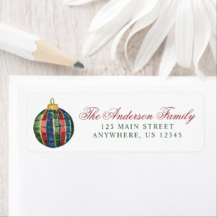 Watercolor Classic Plaid Christmas Ornament Label