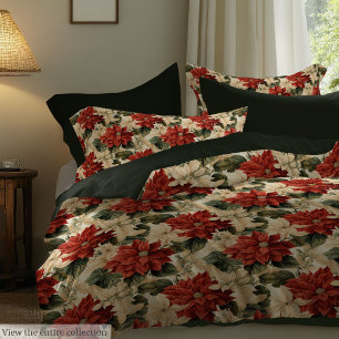 Watercolor classic red and white poinsettias duvet cover