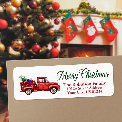 Watercolor Classic Red Truck Christmas Address Label