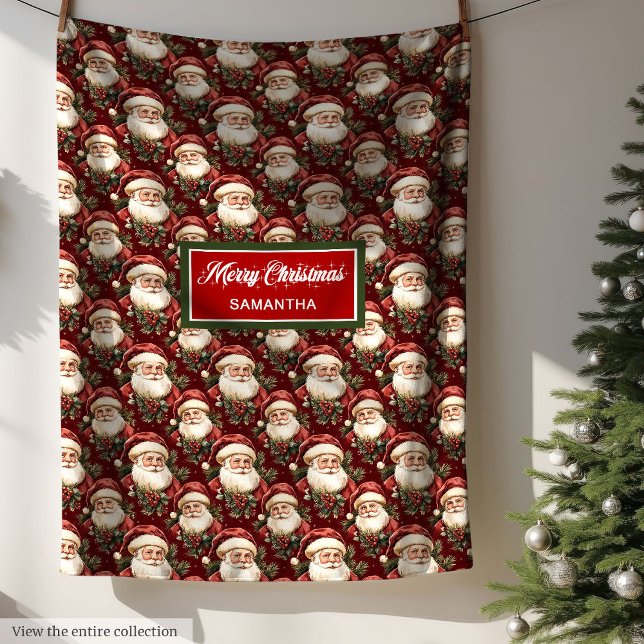 Watercolor Classic Santa Claus Christmas Gift Fleece Blanket (Watercolor Classic Santa Claus Christmas Gift Fleece Blanket )