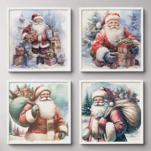 Watercolor Classic Santa Claus Group Peel And Stick Photo Tile