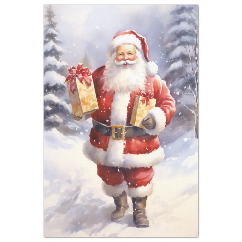 Watercolor classic Santa Claus in snowy forest Tissue Paper