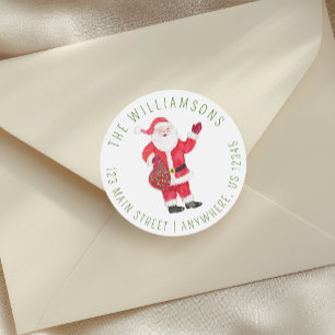 Watercolor Classic Santa Claus Return Address Round Sticker