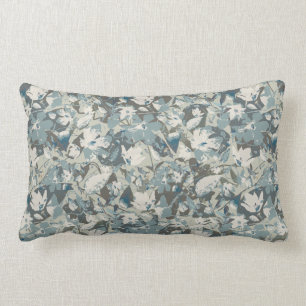 Watercolor Clematis Floral Pattern Blue Gray Sage Lumbar Pillow