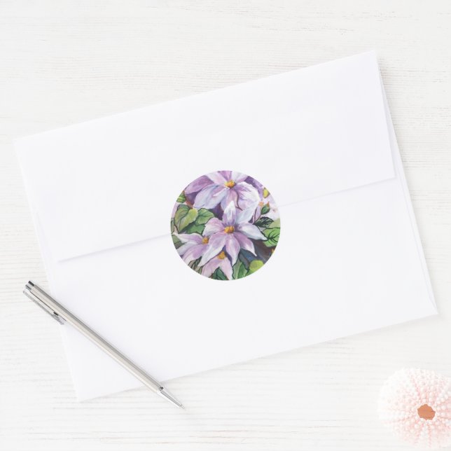 Watercolor clematis ROUND STICKER (Envelope)