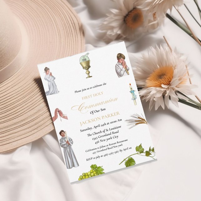 Watercolor Clipart first holy communion  Invitation (Creator Uploaded)