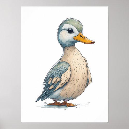 Watercolor Clipart of Symmetrical Duck in Children Poster