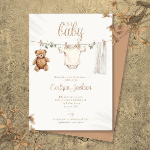 Watercolor Clothesline Neutral Baby Shower Invitation