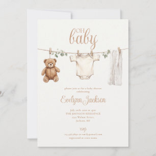 Watercolor Clothesline Neutral Baby Shower Invitation