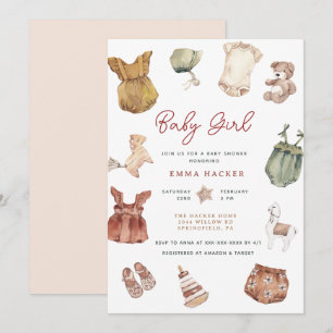 Watercolor Clothing Boho Baby Girl Shower  Invitation