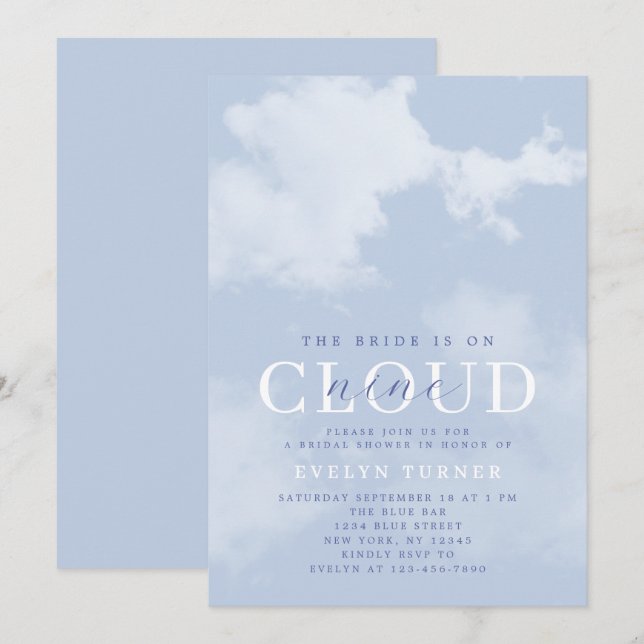Watercolor Cloud Nine Blue White Bridal Shower  Invitation (Front/Back)