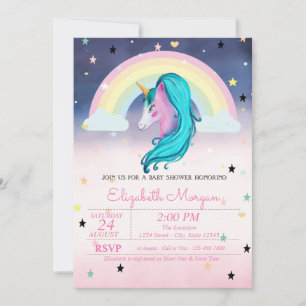 Watercolor Cloud Rainbow Stars Ombre Baby Shower Invitation