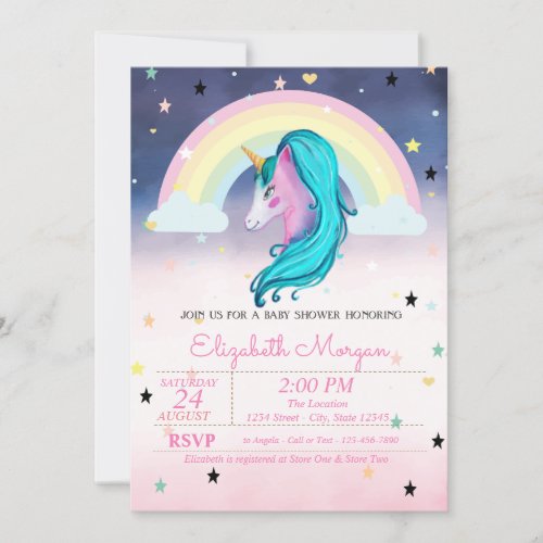 Watercolor  Cloud Rainbow Stars Ombre Baby Shower Invitation