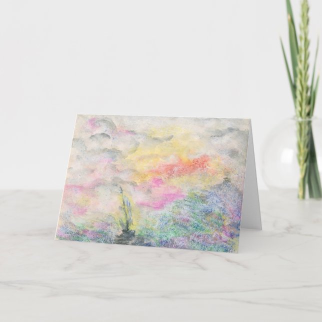 Watercolor Clouds and Boat Card (Front)