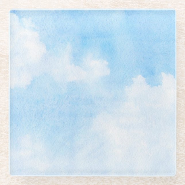 Watercolor clouds and sky background glass coaster (Front)