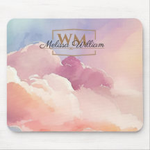 Watercolor Clouds Black Gold Monogram Name Script