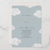 Watercolor Clouds Blue Boy Baby Shower Gold Foil Invitation