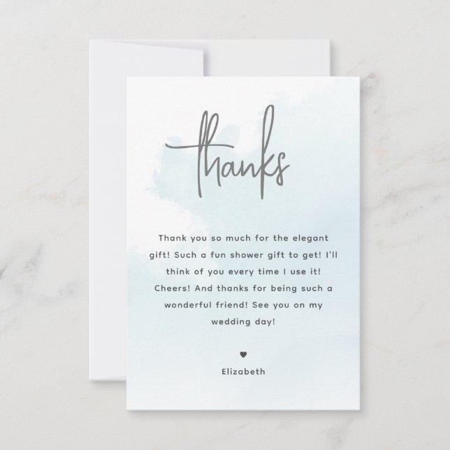 Watercolor Clouds Bridal Shower Thank You Card (Front)