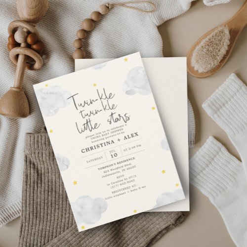 Watercolor Clouds Gender Neutral Twin  Baby Shower Invitation