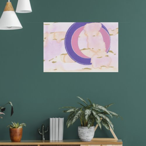 Watercolor clouds in pink and gold purple halo poster