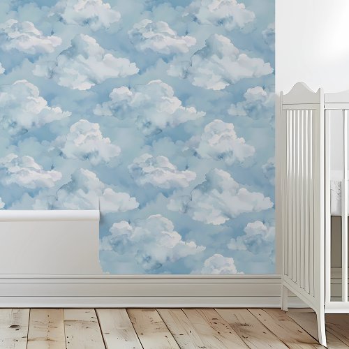 Watercolor Clouds Soft blue Wallpaper