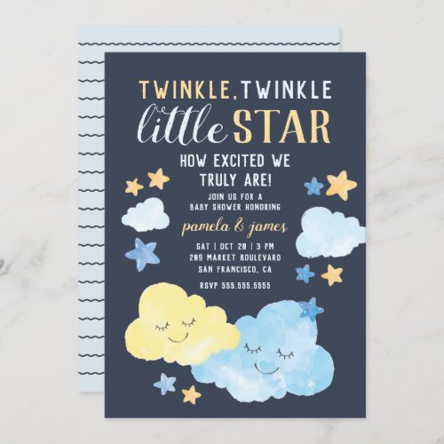 Watercolor Clouds Twinkle Little Star Baby Shower Invitation
