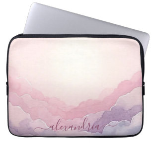 Watercolor Cloudscape Pink Sky With Name Laptop Sleeve