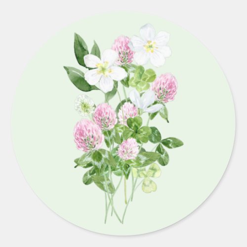 Watercolor Clover Flowers and Leaves Composition Classic Round Sticker