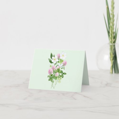 Watercolor Clover Flowers Leaves Happy Birthday Thank You Card