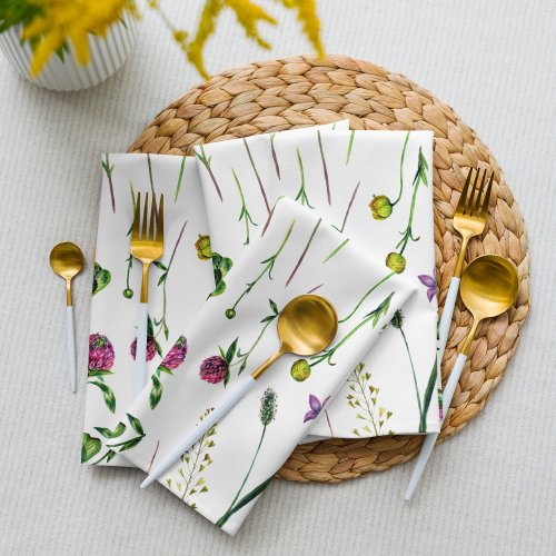 Watercolor Clover Flowers Meadow  Cloth Napkin