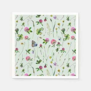 Watercolor Clover Flowers Meadow Green Napkins