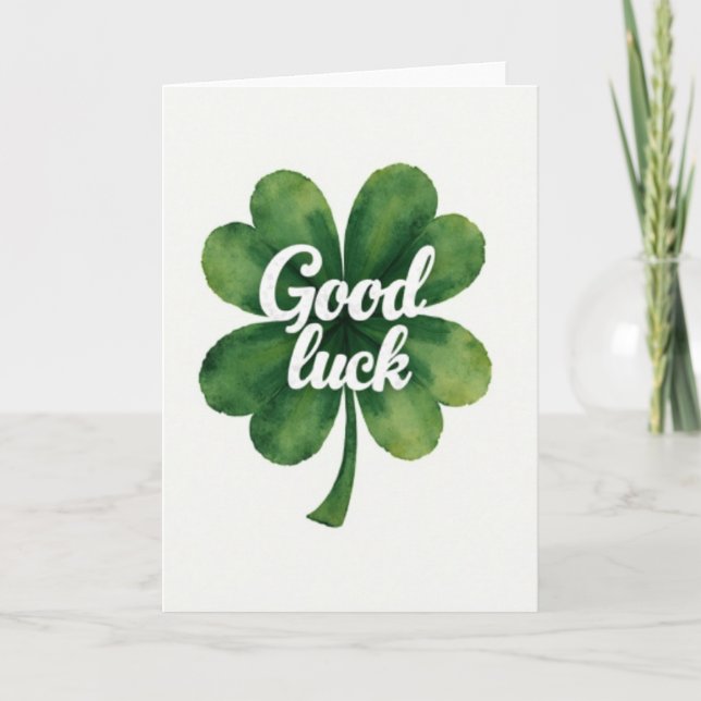 Watercolor Clover Good Luck Card (Front)