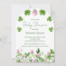 Watercolor Clover Leaves and Flowers Baby Shower