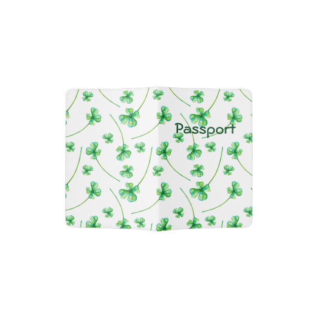Watercolor clover leaves. passport holder (Opened)
