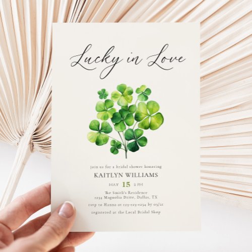 Watercolor Clover Lucky In Love Bridal Shower Invitation