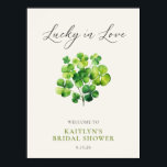 Watercolor Clover Lucky In Love Bridal Shower Sign<br><div class="desc">Celebrate love and luck with a "Watercolor Clover Lucky in Love" bridal shower sign. This design features beautiful watercolor clovers in soft green tones, creating a serene and elegant atmosphere. The gentle brushstrokes and delicate accents reflect the theme of good fortune and love, making it a perfect addition to a...</div>