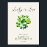 Watercolor Clover Lucky In Love Bridal Shower Sign<br><div class="desc">Celebrate love and luck with a "Watercolor Clover Lucky in Love" bridal shower sign. This design features beautiful watercolor clovers in soft green tones, creating a serene and elegant atmosphere. The gentle brushstrokes and delicate accents reflect the theme of good fortune and love, making it a perfect addition to a...</div>