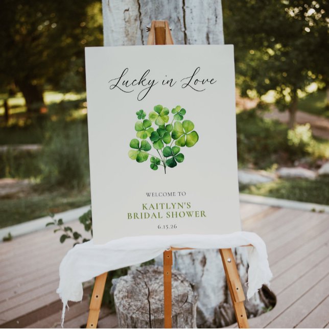 Watercolor Clover Lucky In Love Bridal Shower Sign (Creator Uploaded)