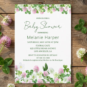 Watercolor Clover Meadow Baby Shower Invitation