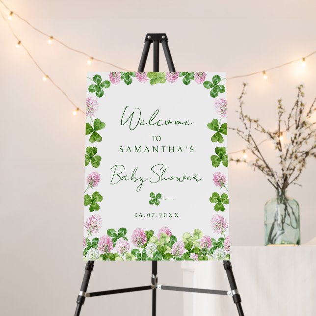 Watercolor Clover Meadow Baby Shower Welcome Sign (In Situ (Stand))