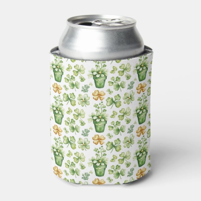 Watercolor Clover Pattern  Can Cooler (Can Front)