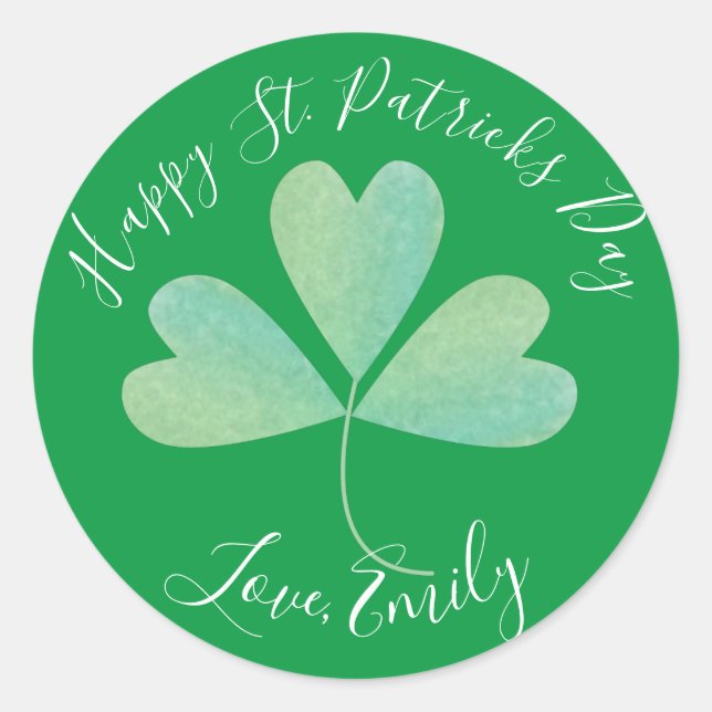 Watercolor Clover St. Patricks Day Treat Classic Round Sticker (Front)