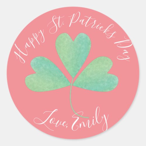 Watercolor Clover St. Patricks Day Treat Pink Classic Round Sticker Watercolor Clover St. Patricks Day Treat Pink Classic Round Sticker