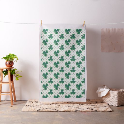 Watercolor Clovers and Polka Dots Pattern Fabric